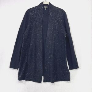 Charter Club Luxury Cardigan Women L Black 100% Cashmere Sequins Long Open Soft